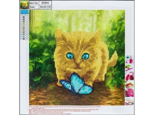 5D diamantmålning Cat&Butterfly 30x30 80884