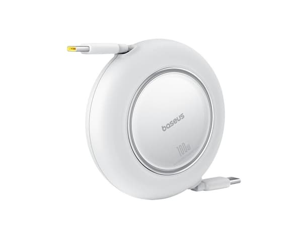 Kabel Baseus Free2Pull Mini 100W, utdragbar USB-C till USB-C, 2 m, vit