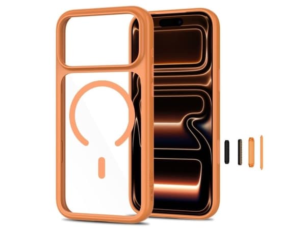 Tech-Protect MagOne CC MagSafe + Tempered Glass 2-Pack Case for iPhone 18 Pro / 17 Pro - Transparent Orange