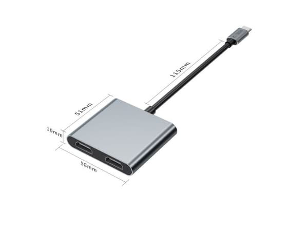 Tech-Protect HB08 adapter 4-i-1 USB-C + USB2.0 + 2 x HDMI 4K 60HZ - grå