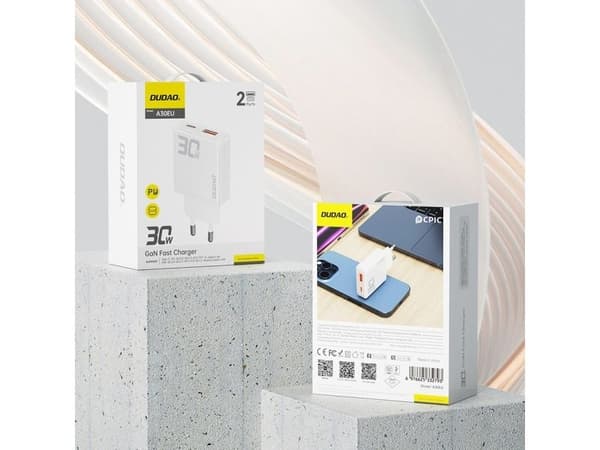 Dudao A30EU Adapter 30Watt GaN 1xUSB-C 1xUSB-A