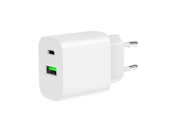 PowerDelivery USB-A USB-C 20W laddare Vit
