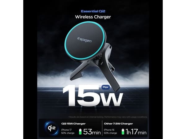 Spigen EV15MAQ Essential Qi2 MagSafe bilventilholder - sort