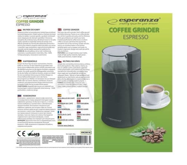 Esperanza ESPRESSO - Kahvimylly - 160 W - musta