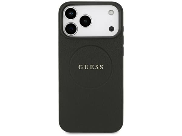 Guess Grained Gold Ring MagSafe Case for iPhone 18 Pro Max / 17 Pro Max - Black