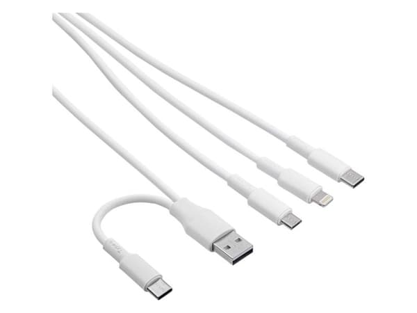 Akyga AK-USB-52, 1,2 m, USB A/USB C, USB C/Micro-USB B/Lightning, Valkoinen