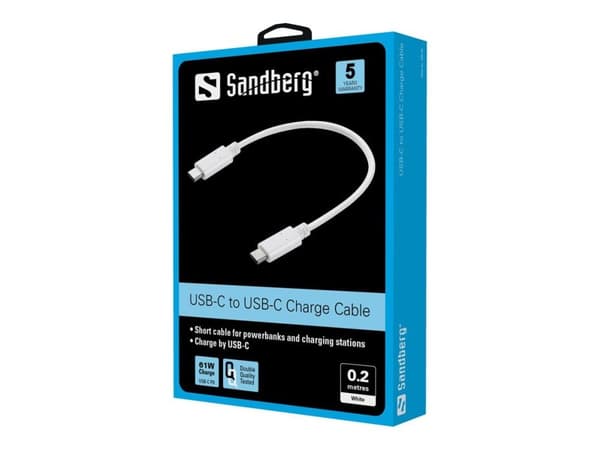 Sandberg - USB-kaapeli - USB-C (uros) - USB-C (uros) - 20 cm