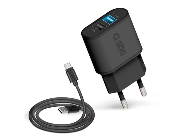 SBS TEKITTRC2U2AFASTK, Innendørs, AC, USB, 5 V, 1 m, Sort
