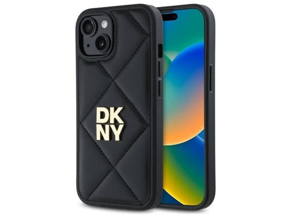 DKNY quiltet stack-logo-deksel til iPhone 15 - svart