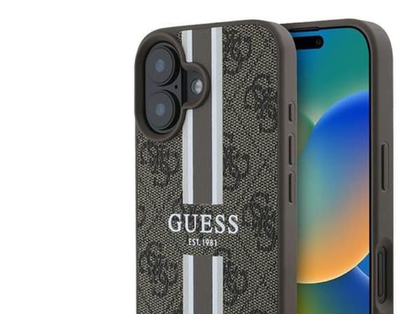 Guess 4G trykte striper MagSafe-deksel for iPhone 16 Plus - brun