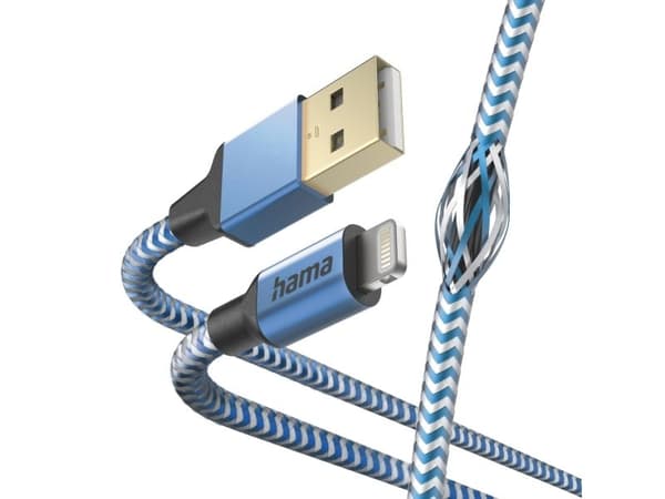 Hama Reflekterande, 1,5 m, Blixtlås, USB A, Hanstik, Hanstik, Blå