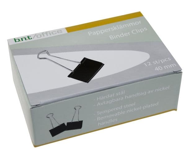 Foldbackklämma 40 mm, 12-pack, svart