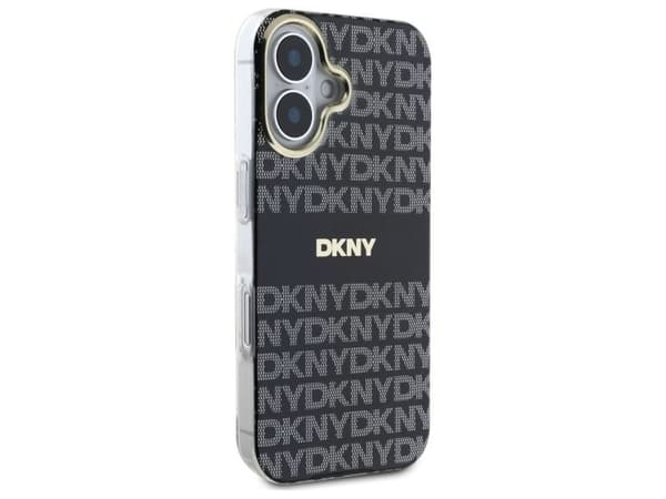 DKNY DKHMP16SHRHSEK iPhone 16 6,1" svart hardcase – Repeat Texture Pattern With Stripe