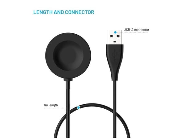 FIXED - Laddningskabel för smart klocka - USB hane - 1 m - svart