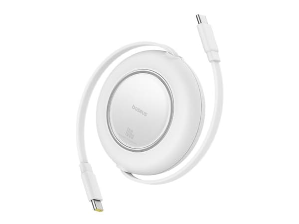 Kabel Baseus Free2Pull Mini 100W, utdragbar USB-C till USB-C, 2 m, vit