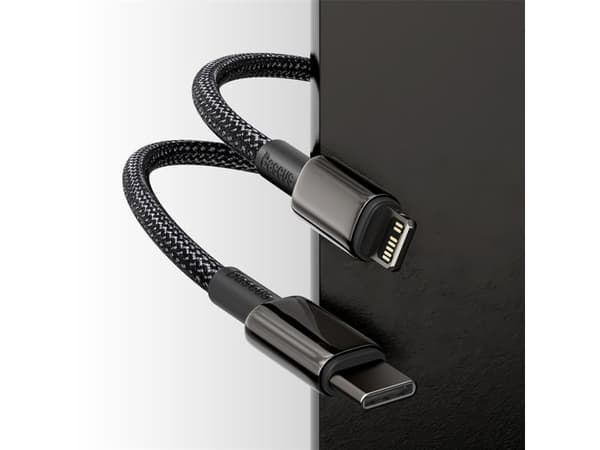 Baseus Tungsten Gold, 1 m, Lightning, USB C, Hankjønn, Hankjønn, Sort