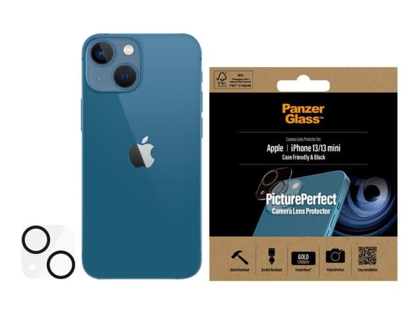 PanzerGlass™ | Case-friendly - Objektiv beskyttelse for mobile - rammefarve sort | Apple iPhone 13