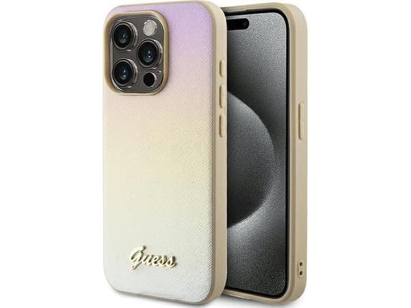 Guess Saffiano Iridescent Script fodral för iPhone 14 Pro - guld