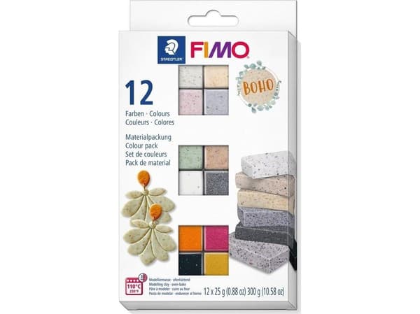 Fimo Effect Boho-sett med 12 klosser à 25 g