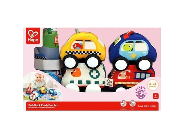 Hape pull-back plysjbilssett