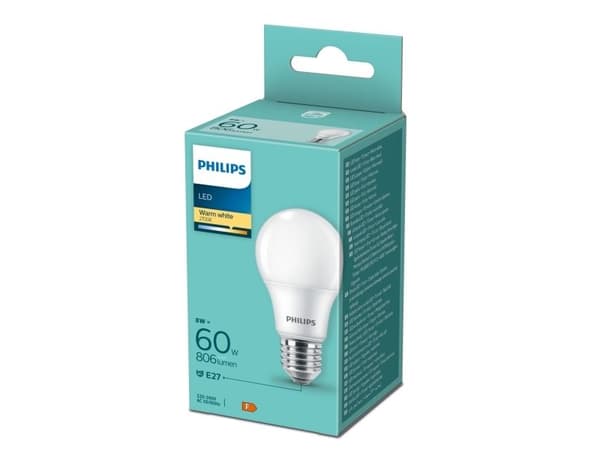 Philips 8719514257566, 8 W, 60 W, E27, 806 lm, 15000 timer, Varm hvit
