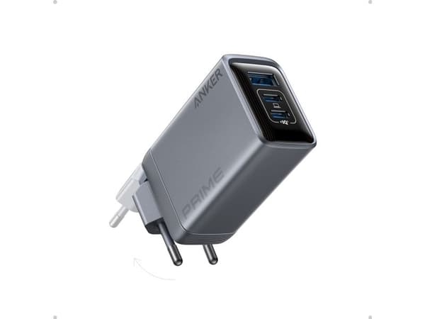 Laddare Prime 100W GaN 2xUSB-C 1xUSB-A silver