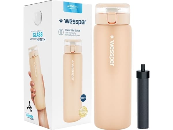 Wessper lasinen vesipullo WESSPER ActiveMax 680ml beige