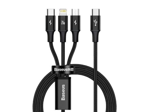 Baseus Rapid 3-in-1, 1,5 m, USB A, USB C/Micro USB A/Lightning, 0,48 Gbit/s, Svart