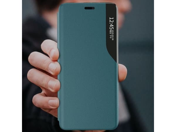 Eco Leather view case elegant boktype-etuiet med stativ til iPhone 13 Pro Max blå