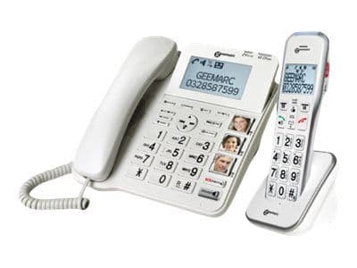Geemarc Amplidect Combi 595 - Fast telefon - svarssysten med nummerpresentation/samtal väntar - DECT - vit + 1 extra handuppsättning