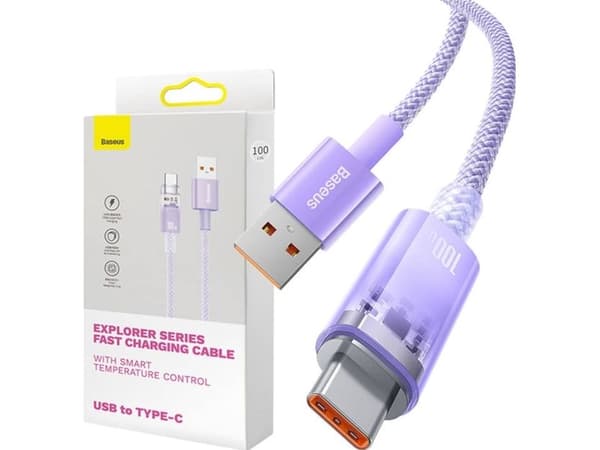 Baseus Explorer 100W USB-A til USB-C-kabel med intelligent temperatursensor 1 m - lilla
