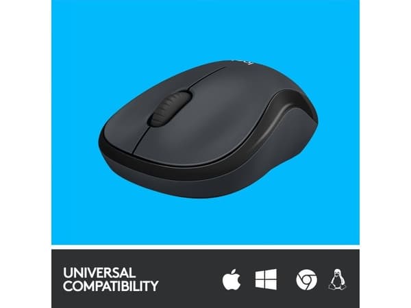Logitech M220 Silent, Ambidextrous, Optisk, RF Trådlös, 1000 DPI, Kol