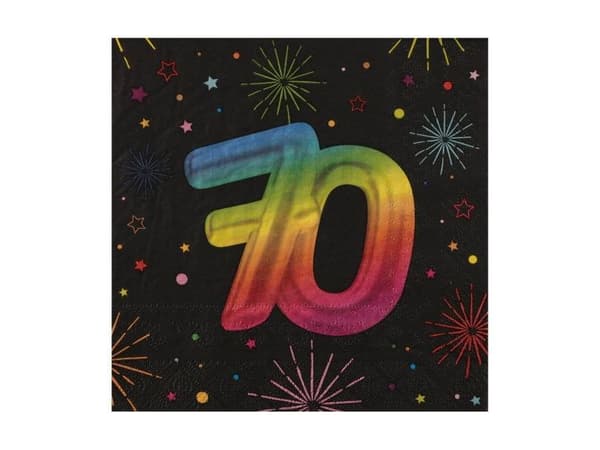 Sorte og regnbueservietter, 70 år