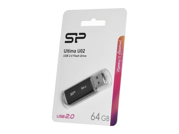 SILICON POWER Ultima U02 - USB-flashstasjon - 64 GB - USB 2.0 - svart