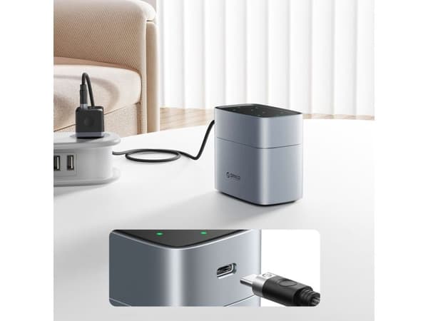 Orico EV8 batterilader for litium AA med oppbevaringsfunksjon - sølv