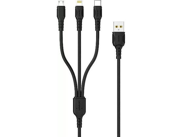 USB-kabel Denmen USB-A til USB-C + microUSB + Lightning 1 m - svart (29360)