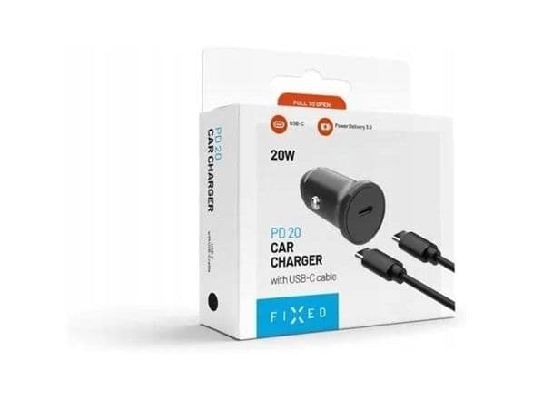 Fixed USB-C Car Charger 20W+ USB-C/USB-C Cable | FIXCC20N-CC-BK