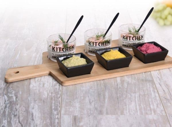 Excellent Houseware boller SET til servering av tapas på bambusbrett 10 deler