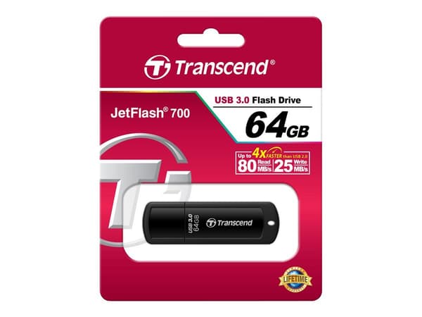 Transcend JetFlash 700 - USB flash-enhet - 64 GB - USB 3.0 - svart