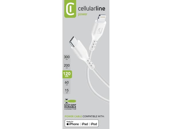 Cellularline 8018080347849, 1,2 m, Lightning, USB C, Hvit, 40 g, 1000 mm