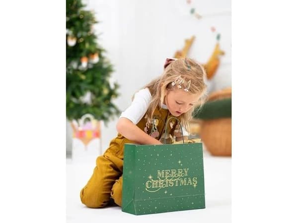 Grøn MERRY CHRISTMAS gavepose