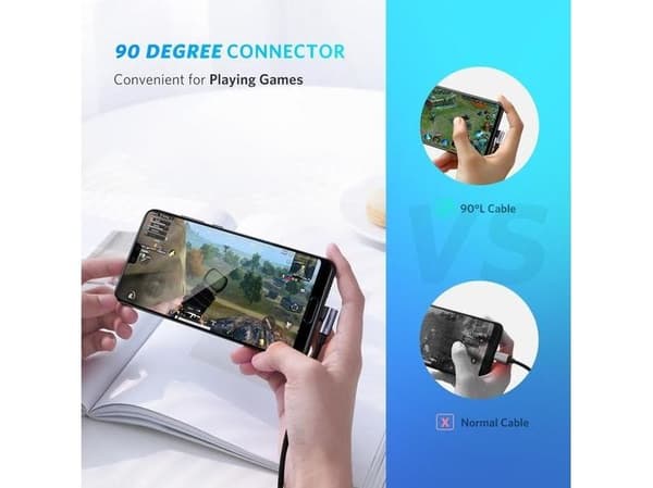 USB-C-USB-C-kaapeli, kulma UGREEN QC 3.0 PD 3A 60W 1m (musta)