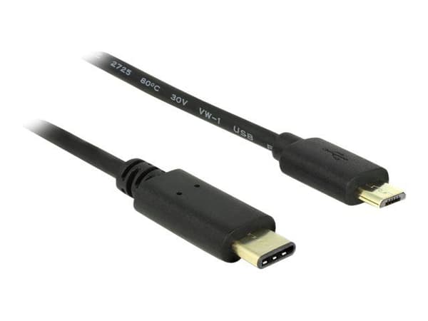 Delock - USB-kabel - USB-C (hann) til Micro-USB type B (hann) - USB 2.0 - 3 A - 2 m - svart