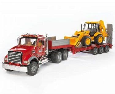 BRUDER - MACK Granite truck with low loader and JCB 4CX backhoe loader