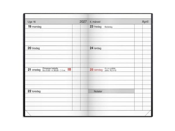 Lommekalender, Mayland Classic, 76x112mm år: 2027, sort,