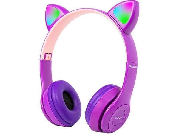 Trådløst headset Bluetooth 5.0 LED for barn lilla ører