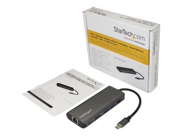 Startech USB C Multiport Adapter - Portable USB-C Dock to 4K HDMI, 2-pt USB 3.0 Hub, SD/SDHC, GbE, 60W PD Pass-Through - USB Type-C/Thunderbolt 3 -...