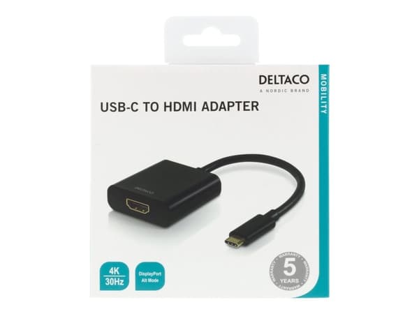 DELTACO USBC-HDMI8 - Ekstern videoadapter - USB-C - HDMI - svart