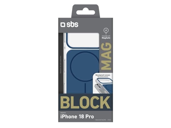 SBS Block Case-etui til iPhone 18 Pro, kompatibelt med MagSafe – blått