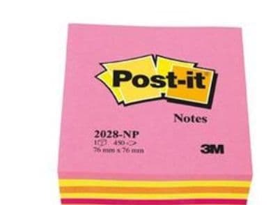 Post-it Notes kubblock, assorterade färger, 76 x 76 mm, 450 ark